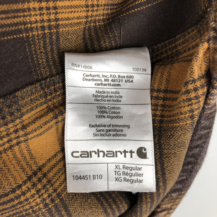 Carhartt ORIGINAL FIT long sleeve flannel check shirt, men's XL size cotton brown type Vintage Second Hand