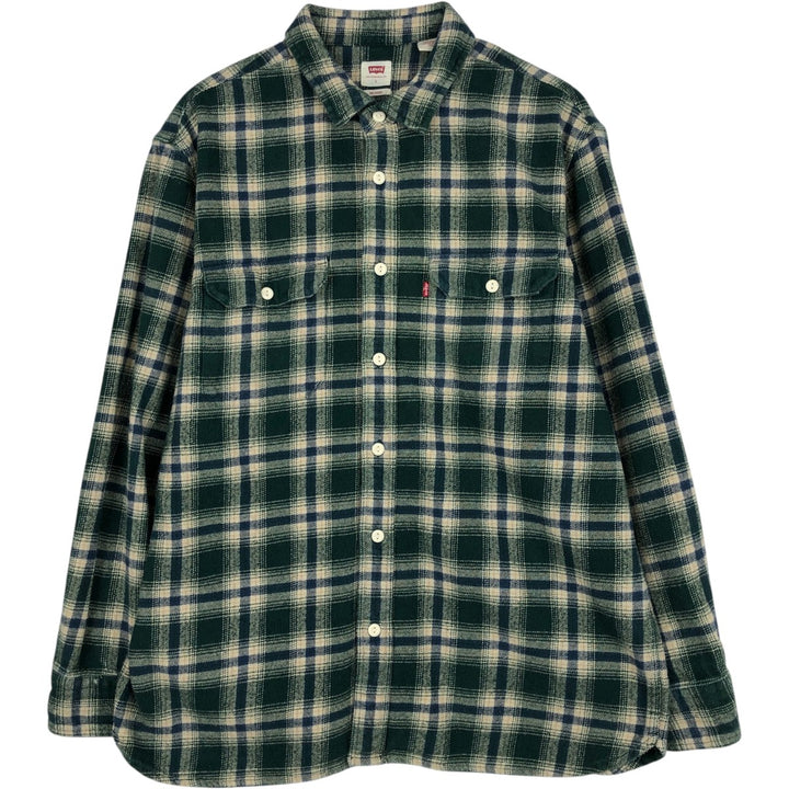 Levi's Relaxed Long-Sleeve Flannel Check Shirt, Men's Size L (approx.) cotton green type Vintage Second Hand