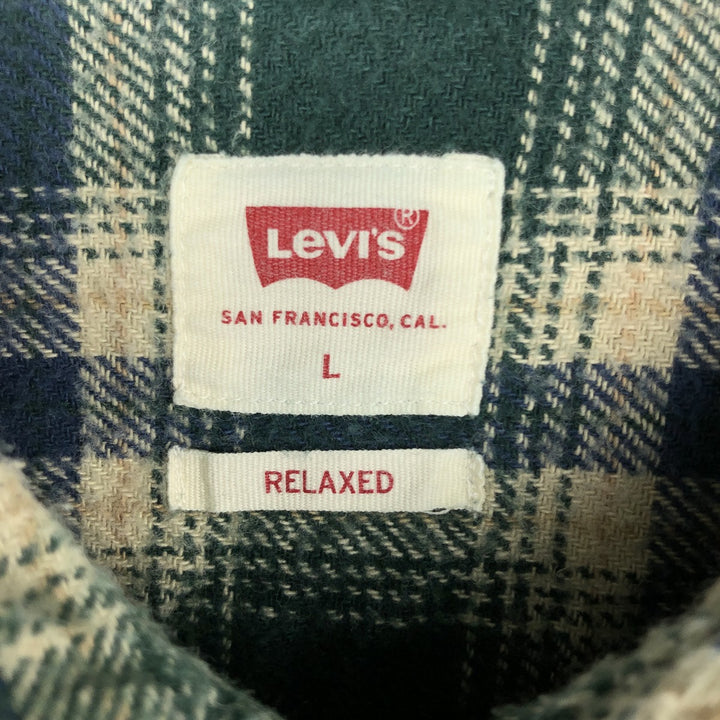 Levi's Relaxed Long-Sleeve Flannel Check Shirt, Men's Size L (approx.) cotton green type Vintage Second Hand