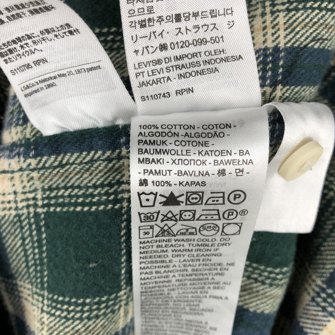 Levi's Relaxed Long-Sleeve Flannel Check Shirt, Men's Size L (approx.) cotton green type Vintage Second Hand