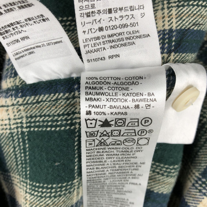 Levi's Relaxed Long-Sleeve Flannel Check Shirt, Men's Size L (approx.) cotton green type Vintage Second Hand