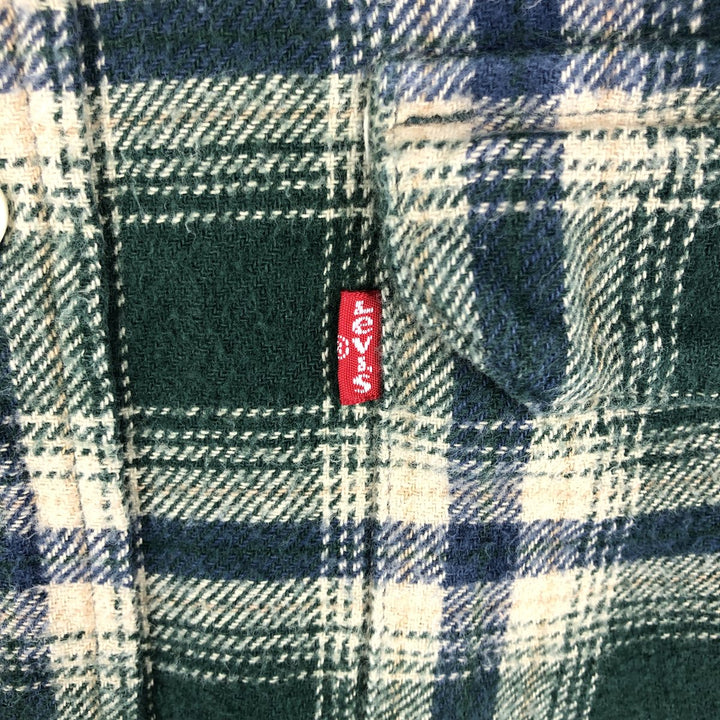 Levi's Relaxed Long-Sleeve Flannel Check Shirt, Men's Size L (approx.) cotton green type Vintage Second Hand