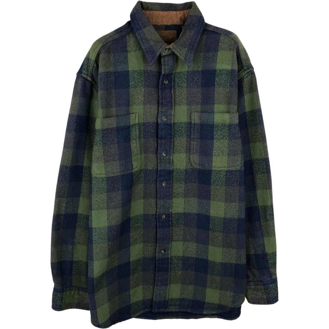 90s-00'S St. John's Bay Browny Long-Sleeve Flannel Check Shirt, Men's Size M (approx.), Vintage cotton green type Vintage Second Hand