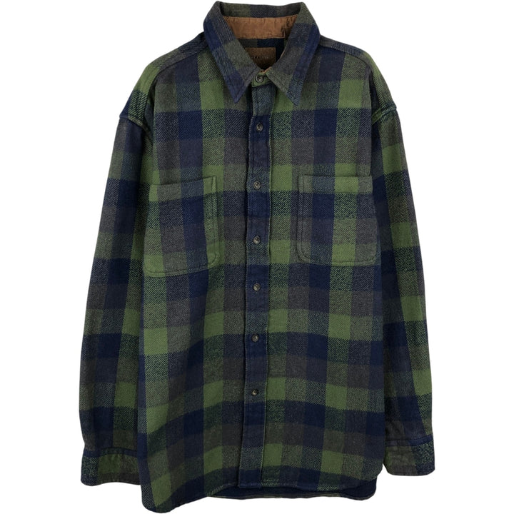 90s-00'S St. John's Bay Browny Long-Sleeve Flannel Check Shirt, Men's Size M (approx.), Vintage cotton green type Vintage Second Hand