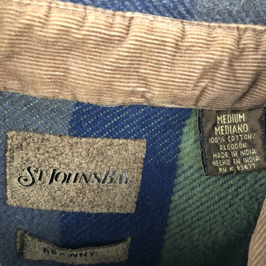 90s-00'S St. John's Bay Browny Long-Sleeve Flannel Check Shirt, Men's Size M (approx.), Vintage cotton green type Vintage Second Hand