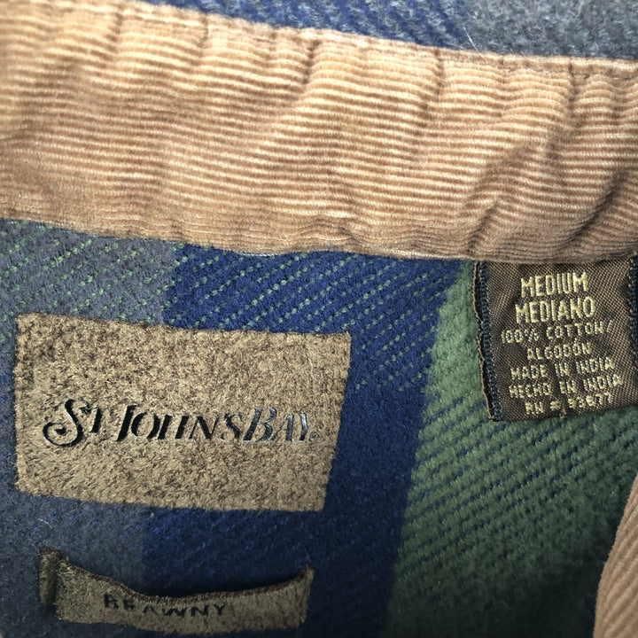 90s-00'S St. John's Bay Browny Long-Sleeve Flannel Check Shirt, Men's Size M (approx.), Vintage cotton green type Vintage Second Hand