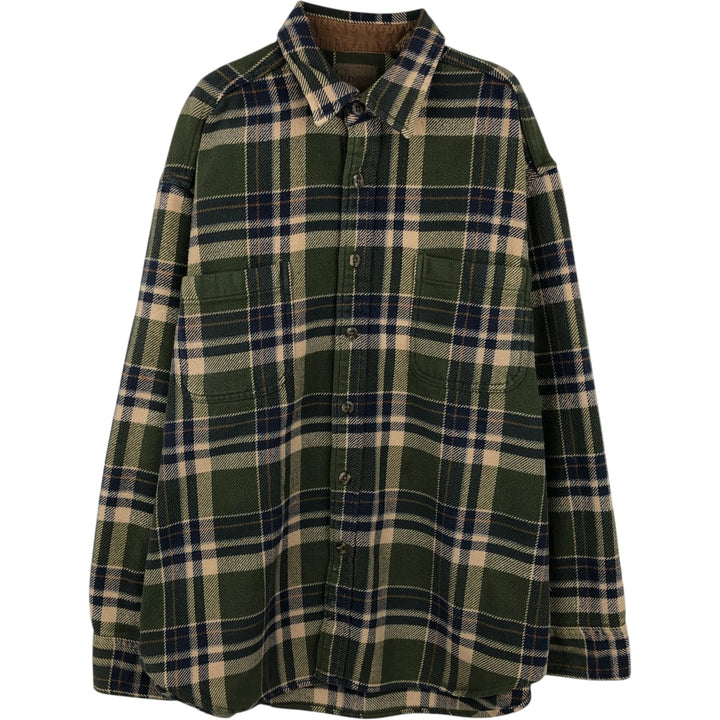 90s-00'S Vintage St. John's Bay Long Sleeve Flannel Check Shirt, Men's Size L cotton green type Vintage Second Hand