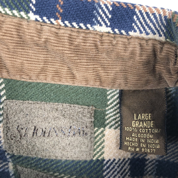 90s-00'S Vintage St. John's Bay Long Sleeve Flannel Check Shirt, Men's Size L cotton green type Vintage Second Hand