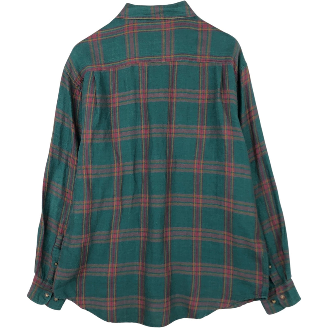 90'S GAP Old Gap Long Sleeve Light Nell Check Shirt Men's L Size Vintage linen Green type dark green Vintage Second Hand
