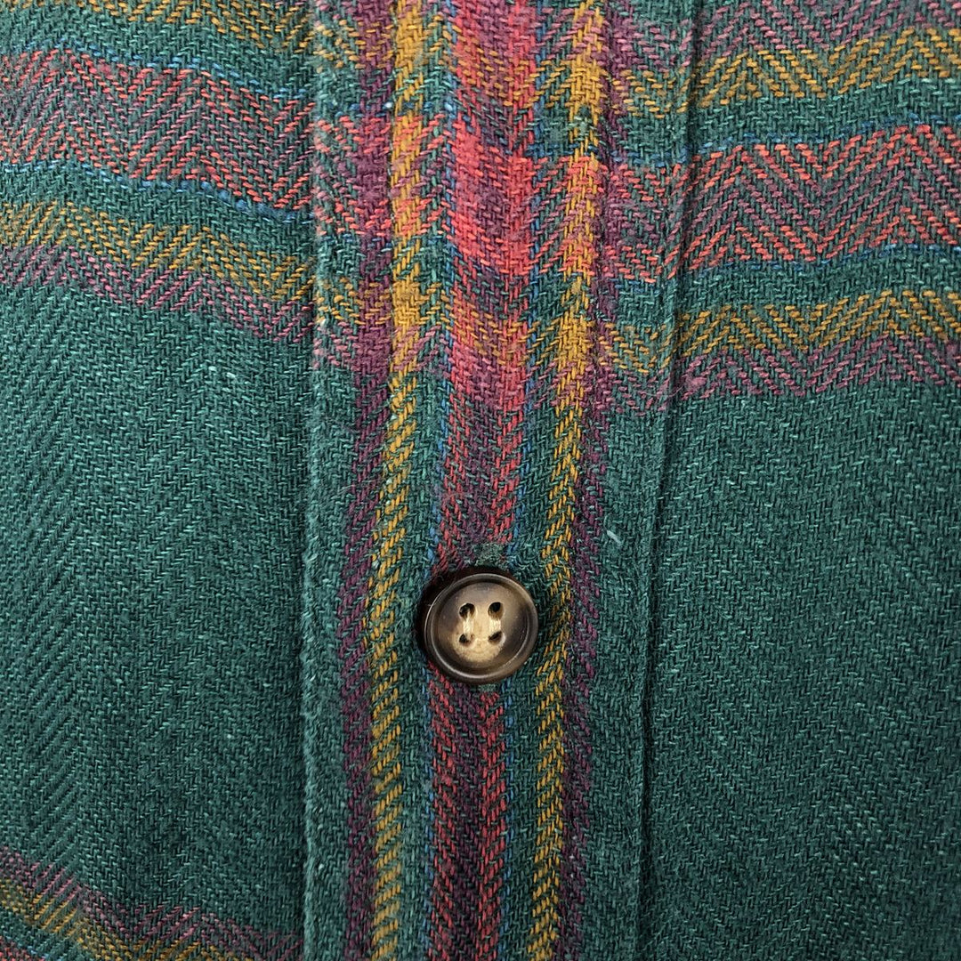 90'S GAP Old Gap Long Sleeve Light Nell Check Shirt Men's L Size Vintage linen Green type dark green Vintage Second Hand