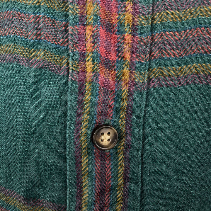 90'S GAP Old Gap Long Sleeve Light Nell Check Shirt Men's L Size Vintage linen Green type dark green Vintage Second Hand