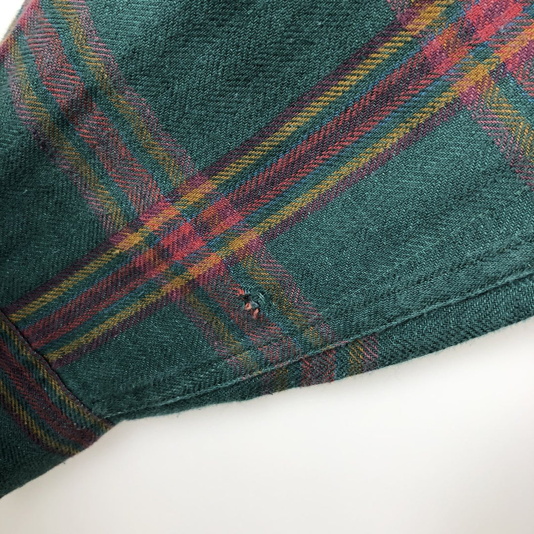 90'S GAP Old Gap Long Sleeve Light Nell Check Shirt Men's L Size Vintage linen Green type dark green Vintage Second Hand