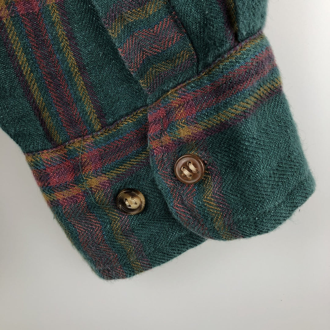 90'S GAP Old Gap Long Sleeve Light Nell Check Shirt Men's L Size Vintage linen Green type dark green Vintage Second Hand