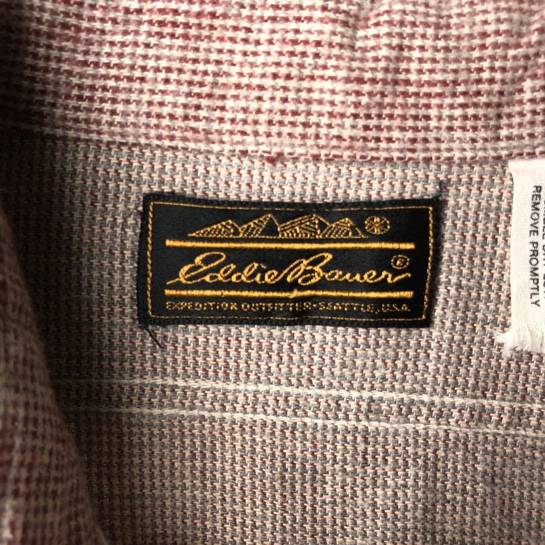 1990'S Eddie Bauer Black Tag Houndstooth Pattern Long-Sleeve Flannel Check Shirt, Men's Size L (Equivalent), Vintage unclear red type Vintage Second Hand