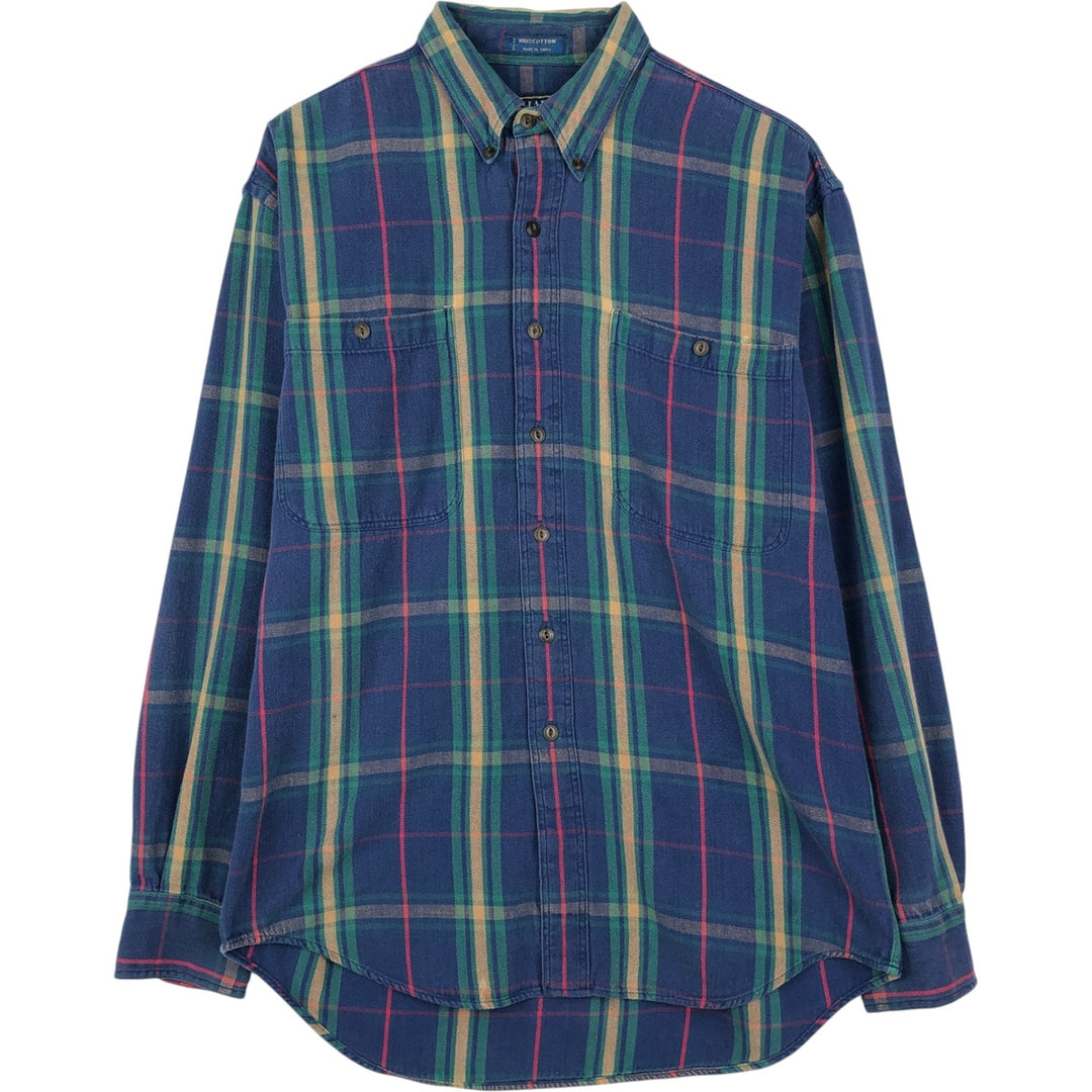1980'S Ralph Lauren CHAPS Long-Sleeve Button-Down Light Flannel Check Shirt, Men's Size M (approx.), Vintage cotton blue type Vintage Second Hand