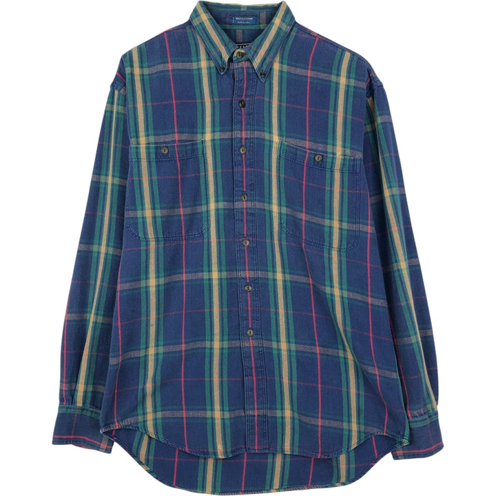 1980'S Ralph Lauren CHAPS Long-Sleeve Button-Down Light Flannel Check Shirt, Men's Size M (approx.), Vintage cotton blue type Vintage Second Hand