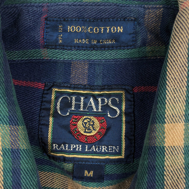 1980'S Ralph Lauren CHAPS Long-Sleeve Button-Down Light Flannel Check Shirt, Men's Size M (approx.), Vintage cotton blue type Vintage Second Hand