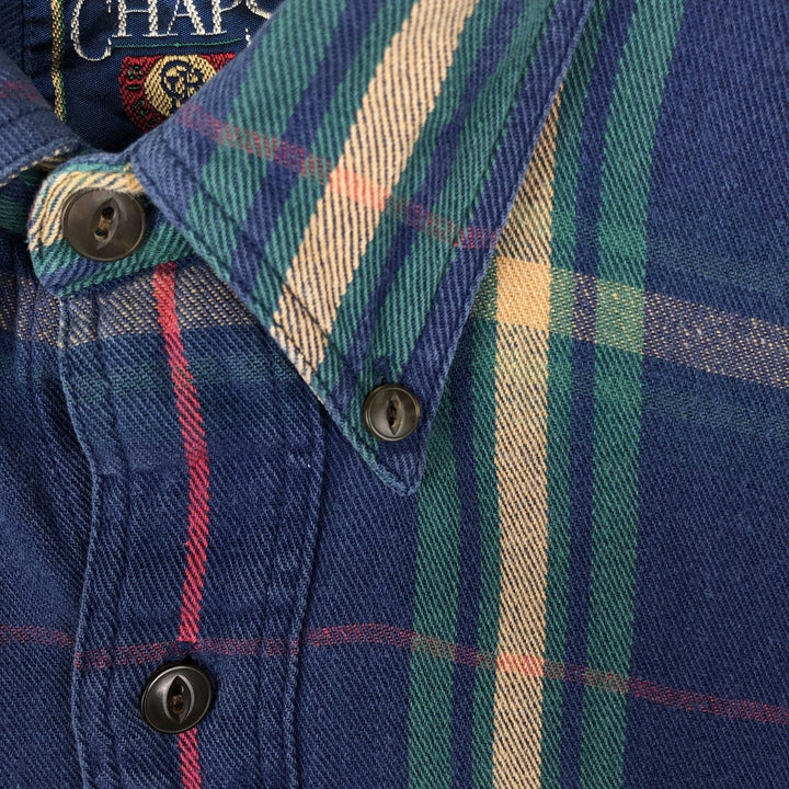 1980'S Ralph Lauren CHAPS Long-Sleeve Button-Down Light Flannel Check Shirt, Men's Size M (approx.), Vintage cotton blue type Vintage Second Hand