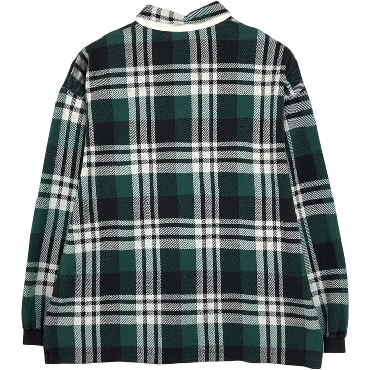 90'S Gap (Old Gap) Tartan Check Half-Button Long-Sleeve Flannel Check Shirt, Men's Size L (approx.) cotton green type Vintage Second Hand