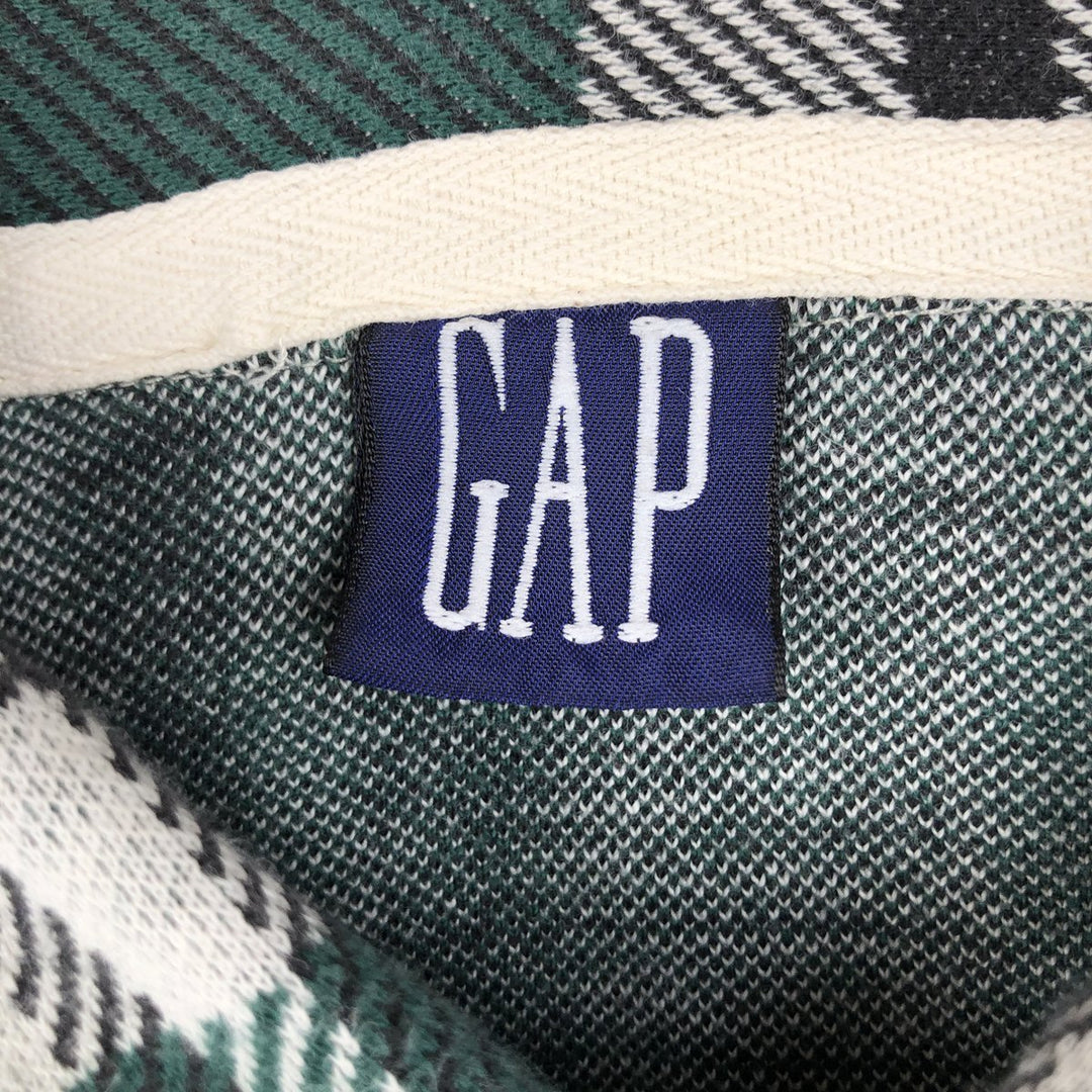 90'S Gap (Old Gap) Tartan Check Half-Button Long-Sleeve Flannel Check Shirt, Men's Size L (approx.) cotton green type Vintage Second Hand