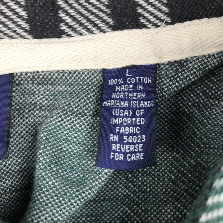 90'S Gap (Old Gap) Tartan Check Half-Button Long-Sleeve Flannel Check Shirt, Men's Size L (approx.) cotton green type Vintage Second Hand