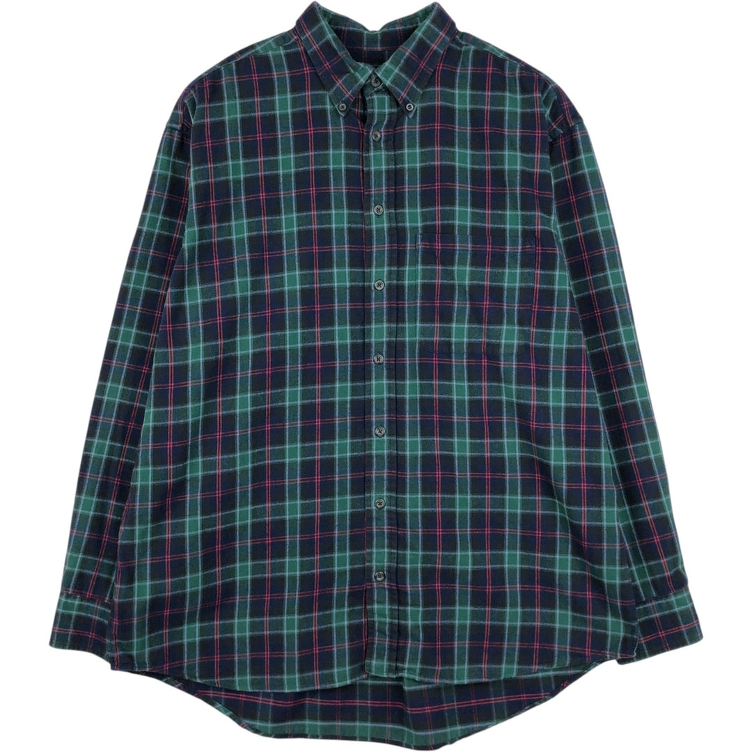 1990'S Cabelas Long-Sleeve Button-Down Light Flannel Check Shirt, Men's Size XL (Equivalent), Vintage cotton green type Vintage Second Hand