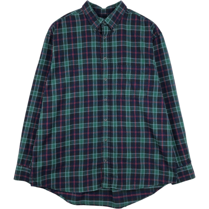 1990'S Cabelas Long-Sleeve Button-Down Light Flannel Check Shirt, Men's Size XL (Equivalent), Vintage cotton green type Vintage Second Hand