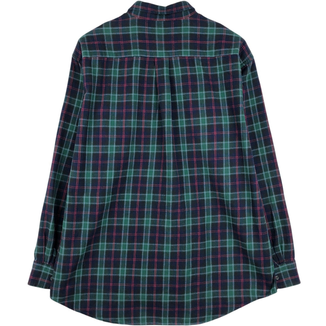 1990'S Cabelas Long-Sleeve Button-Down Light Flannel Check Shirt, Men's Size XL (Equivalent), Vintage cotton green type Vintage Second Hand