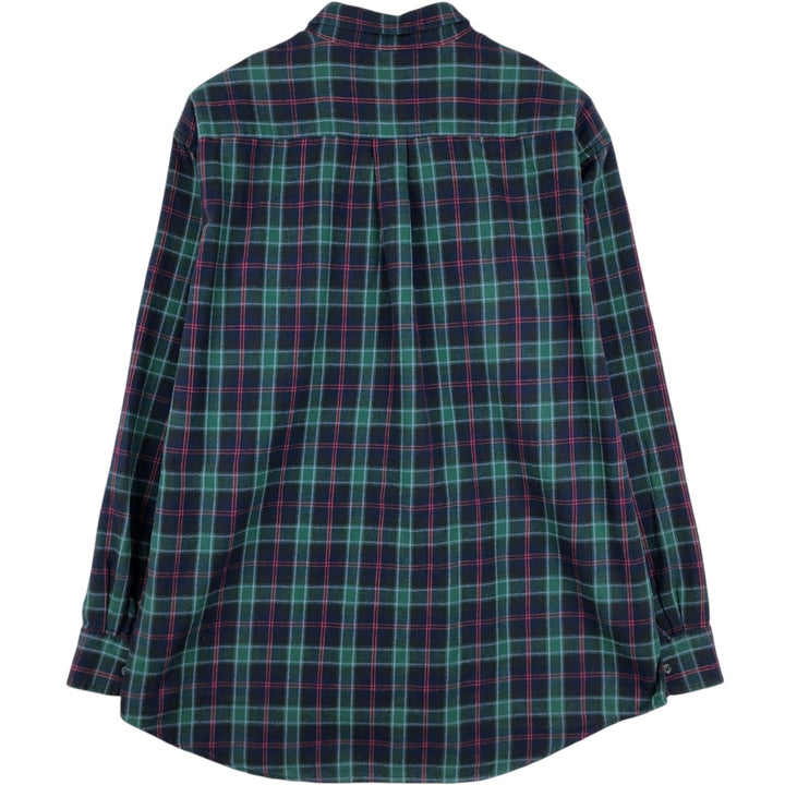 1990'S Cabelas Long-Sleeve Button-Down Light Flannel Check Shirt, Men's Size XL (Equivalent), Vintage cotton green type Vintage Second Hand