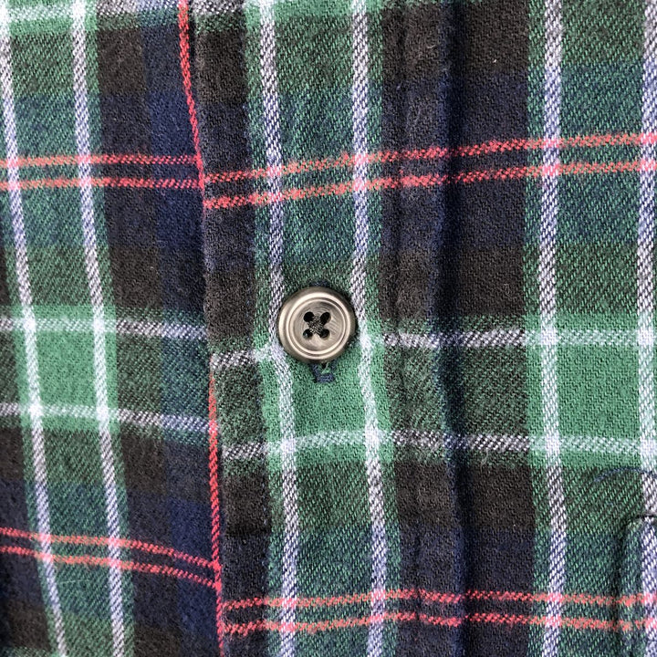 1990'S Cabelas Long-Sleeve Button-Down Light Flannel Check Shirt, Men's Size XL (Equivalent), Vintage cotton green type Vintage Second Hand