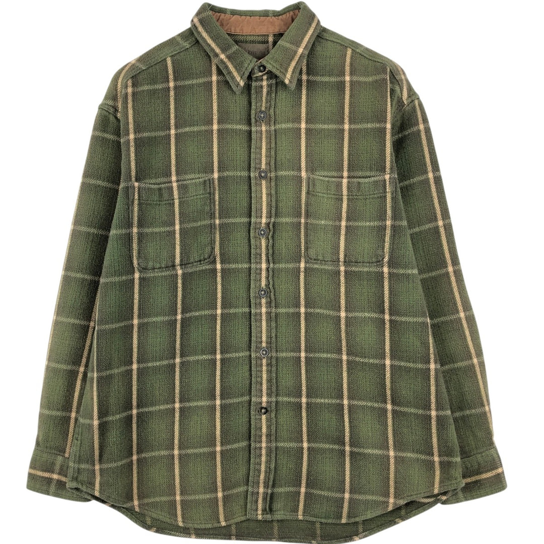 90s-00'S Vintage St. John's Bay Long Sleeve Flannel Check Shirt, Men's Size L cotton Khaki type Vintage Second Hand