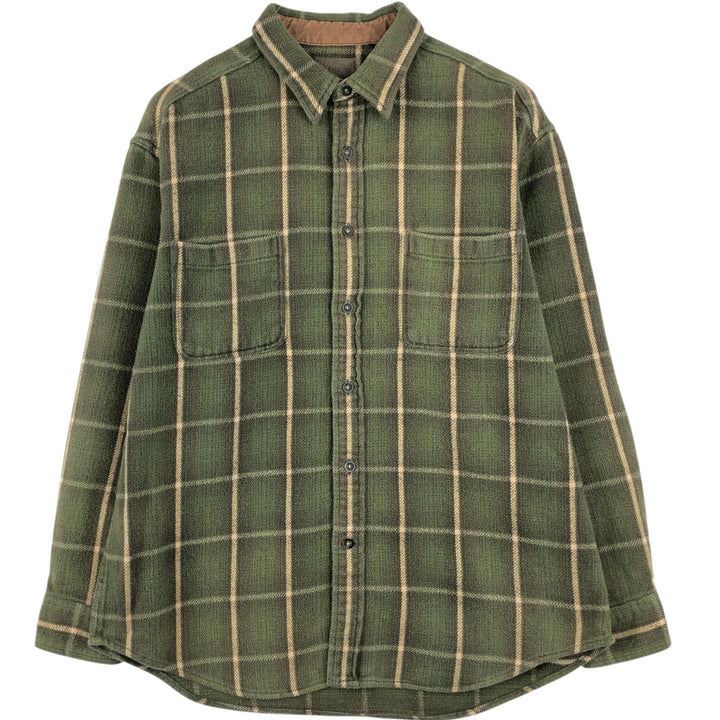 90s-00'S Vintage St. John's Bay Long Sleeve Flannel Check Shirt, Men's Size L cotton Khaki type Vintage Second Hand