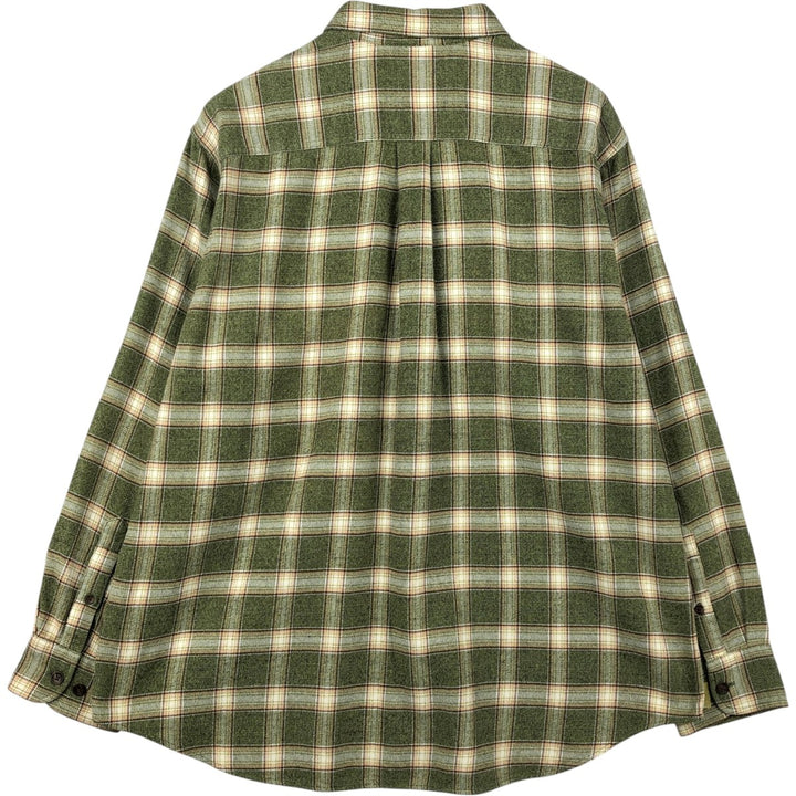 90s-00'S St. John's Bay long-sleeved button-down flannel check shirt, men's size L (approx.) cotton Khaki type sage green Vintage Second Hand