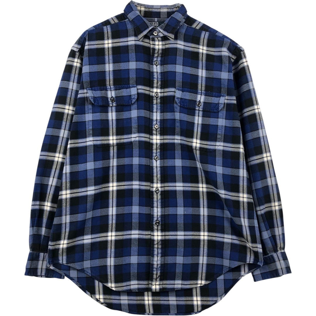 Ralph Lauren POLO by Ralph Lauren long-sleeved flannel check shirt, men's size M cotton blue type Vintage Second Hand