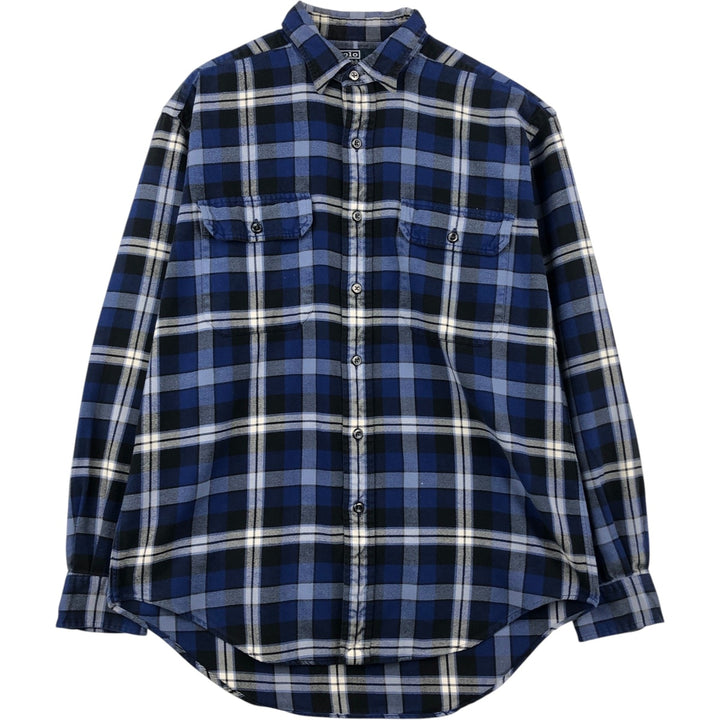 Ralph Lauren POLO by Ralph Lauren long-sleeved flannel check shirt, men's size M cotton blue type Vintage Second Hand