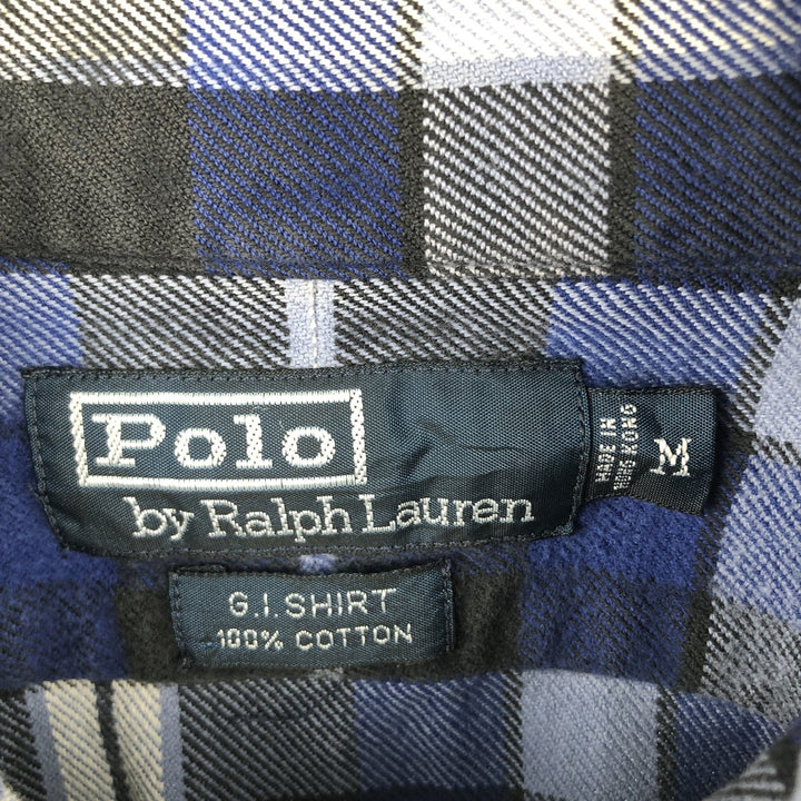 Ralph Lauren POLO by Ralph Lauren long-sleeved flannel check shirt, men's size M cotton blue type Vintage Second Hand