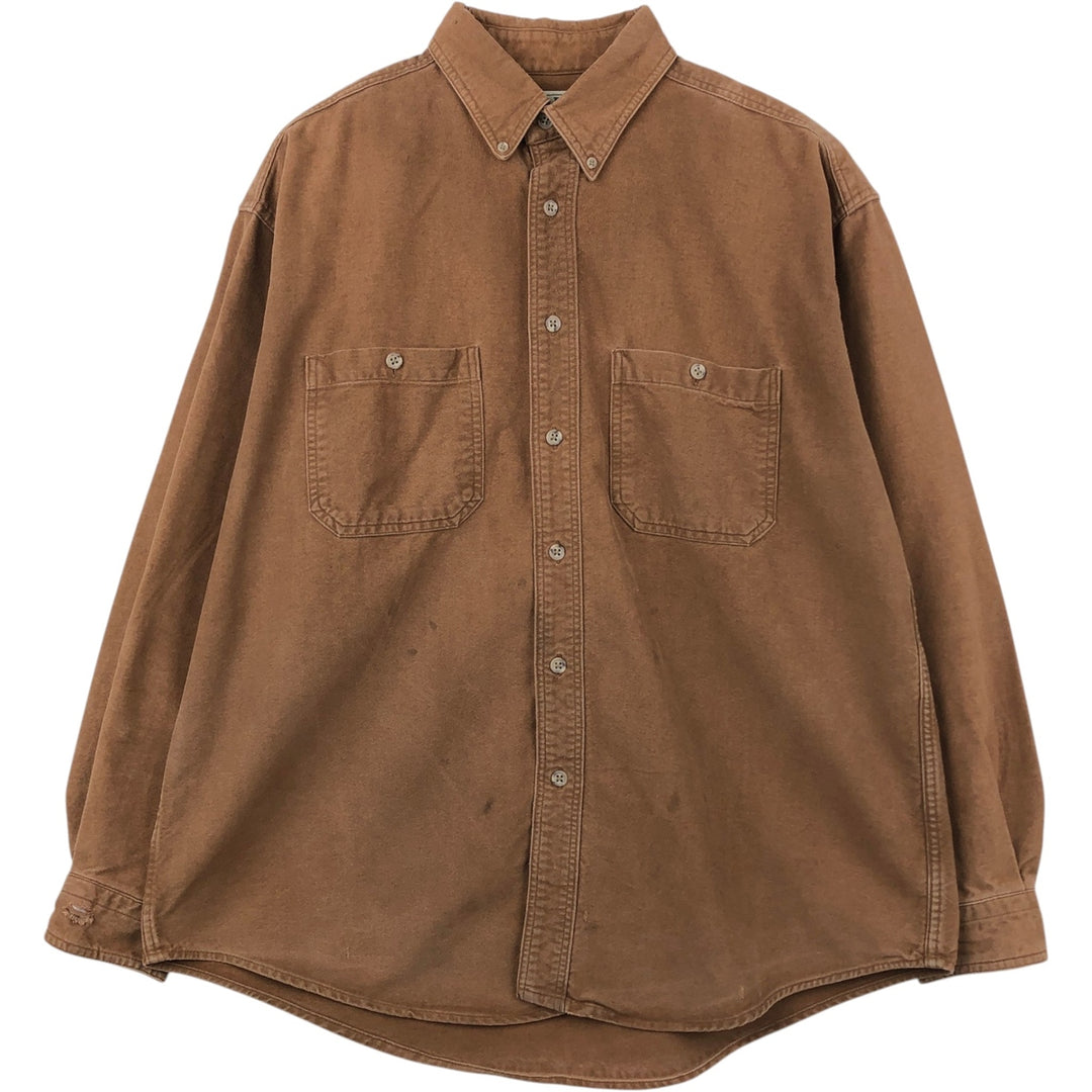 80s-90'S LL Bean Long-Sleeve Chamois Cloth Shirt, Made in USA, Men's Size L (Equivalent), Vintage cotton brown type Vintage Second Hand