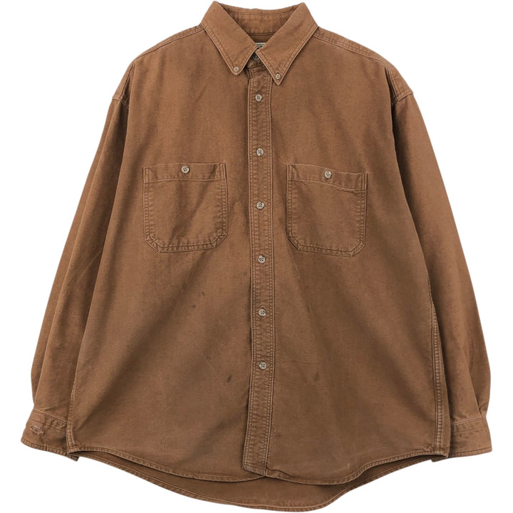 80s-90'S LL Bean Long-Sleeve Chamois Cloth Shirt, Made in USA, Men's Size L (Equivalent), Vintage cotton brown type Vintage Second Hand