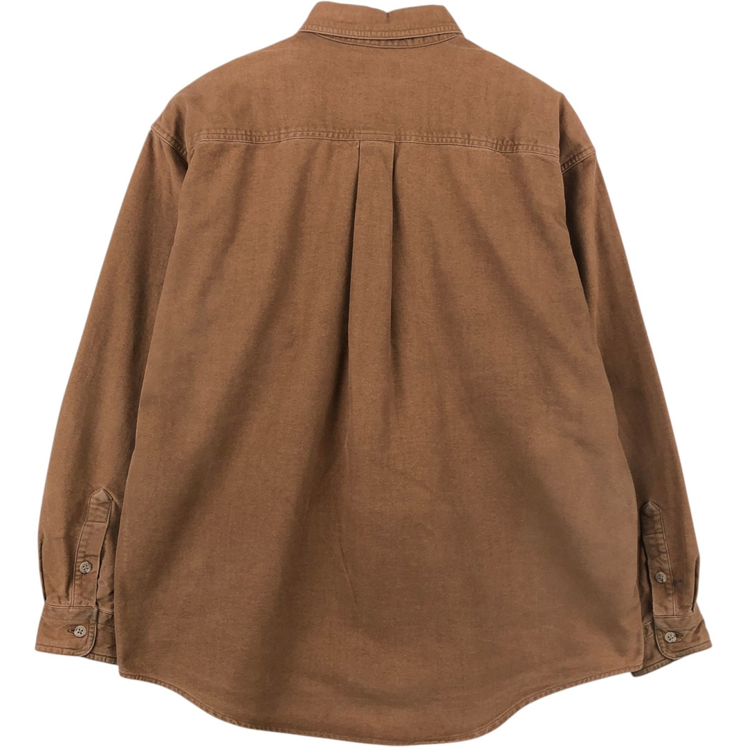 80s-90'S LL Bean Long-Sleeve Chamois Cloth Shirt, Made in USA, Men's Size L (Equivalent), Vintage cotton brown type Vintage Second Hand