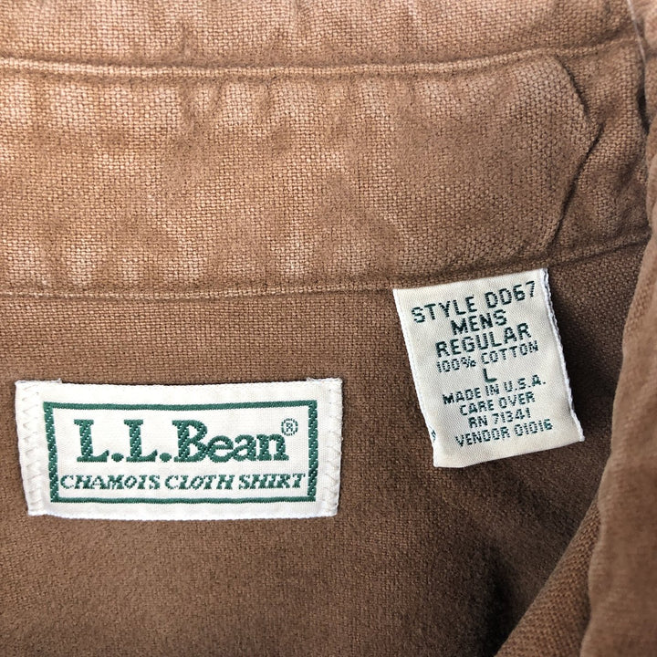 80s-90'S LL Bean Long-Sleeve Chamois Cloth Shirt, Made in USA, Men's Size L (Equivalent), Vintage cotton brown type Vintage Second Hand