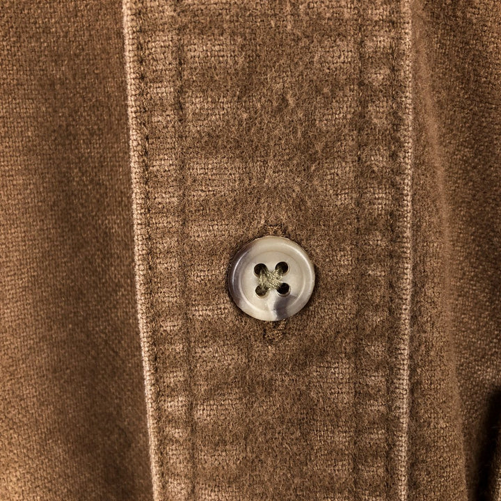 80s-90'S LL Bean Long-Sleeve Chamois Cloth Shirt, Made in USA, Men's Size L (Equivalent), Vintage cotton brown type Vintage Second Hand