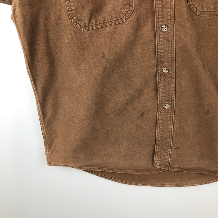 80s-90'S LL Bean Long-Sleeve Chamois Cloth Shirt, Made in USA, Men's Size L (Equivalent), Vintage cotton brown type Vintage Second Hand