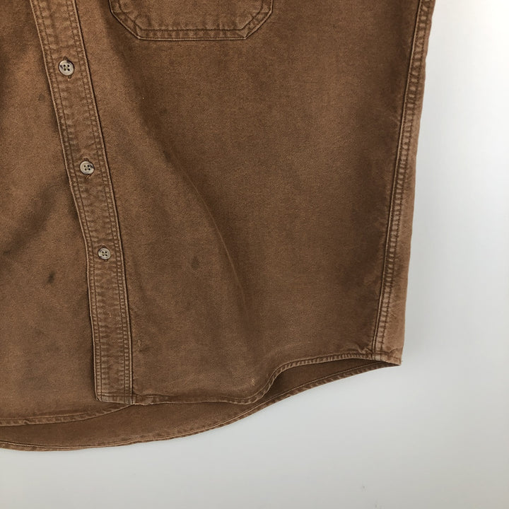 80s-90'S LL Bean Long-Sleeve Chamois Cloth Shirt, Made in USA, Men's Size L (Equivalent), Vintage cotton brown type Vintage Second Hand