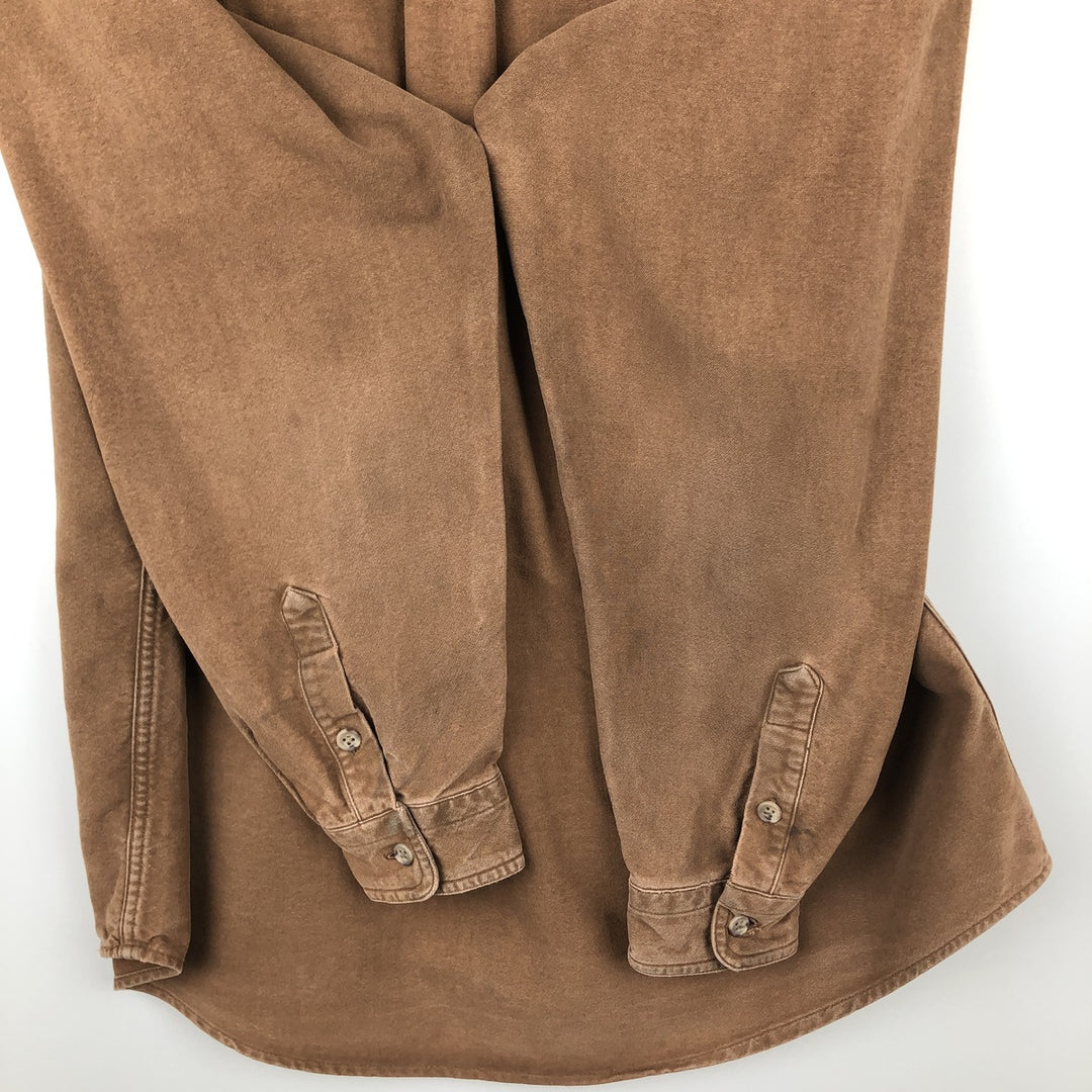 80s-90'S LL Bean Long-Sleeve Chamois Cloth Shirt, Made in USA, Men's Size L (Equivalent), Vintage cotton brown type Vintage Second Hand