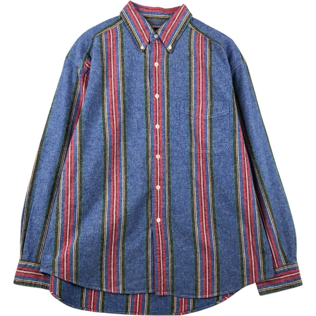 90'S Gap (Old Gap) Stripe Pattern Multi-Striped Long-Sleeve Button-Down Flannel Shirt, Men's Size XL cotton blue type Vintage Second Hand