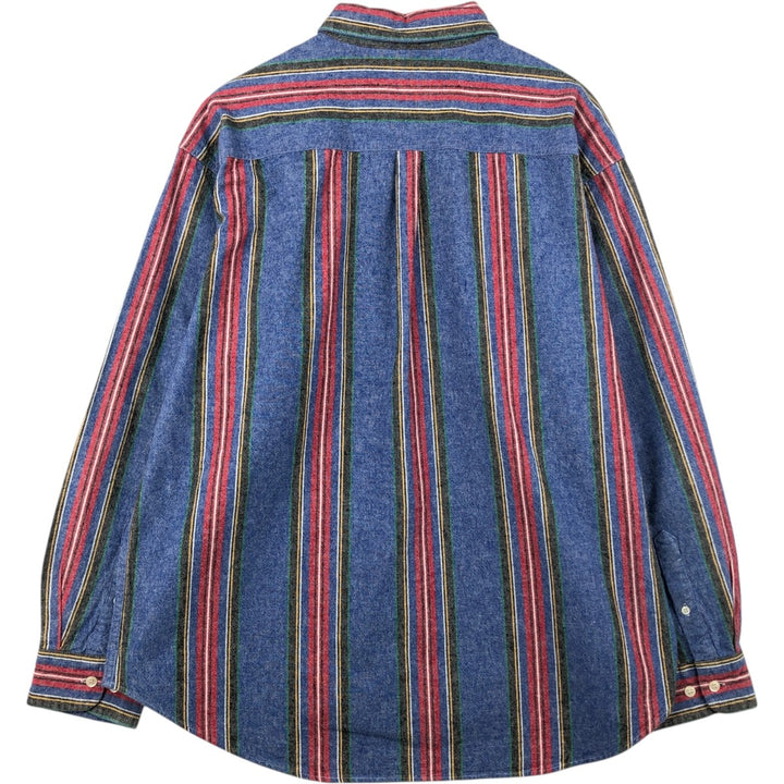 90'S Gap (Old Gap) Stripe Pattern Multi-Striped Long-Sleeve Button-Down Flannel Shirt, Men's Size XL cotton blue type Vintage Second Hand