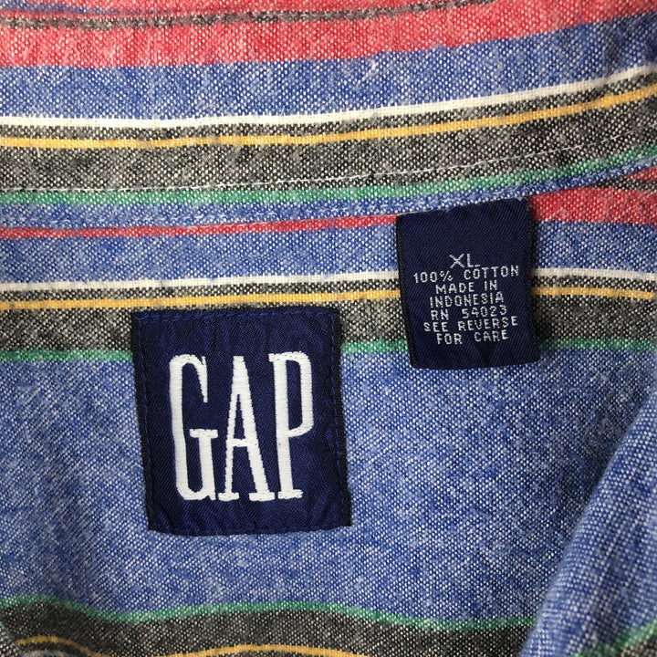 90'S Gap (Old Gap) Stripe Pattern Multi-Striped Long-Sleeve Button-Down Flannel Shirt, Men's Size XL cotton blue type Vintage Second Hand