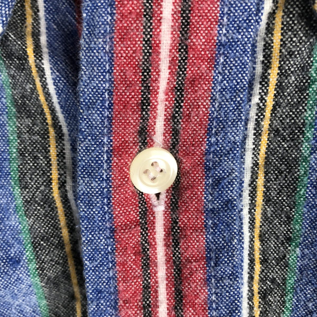 90'S Gap (Old Gap) Stripe Pattern Multi-Striped Long-Sleeve Button-Down Flannel Shirt, Men's Size XL cotton blue type Vintage Second Hand