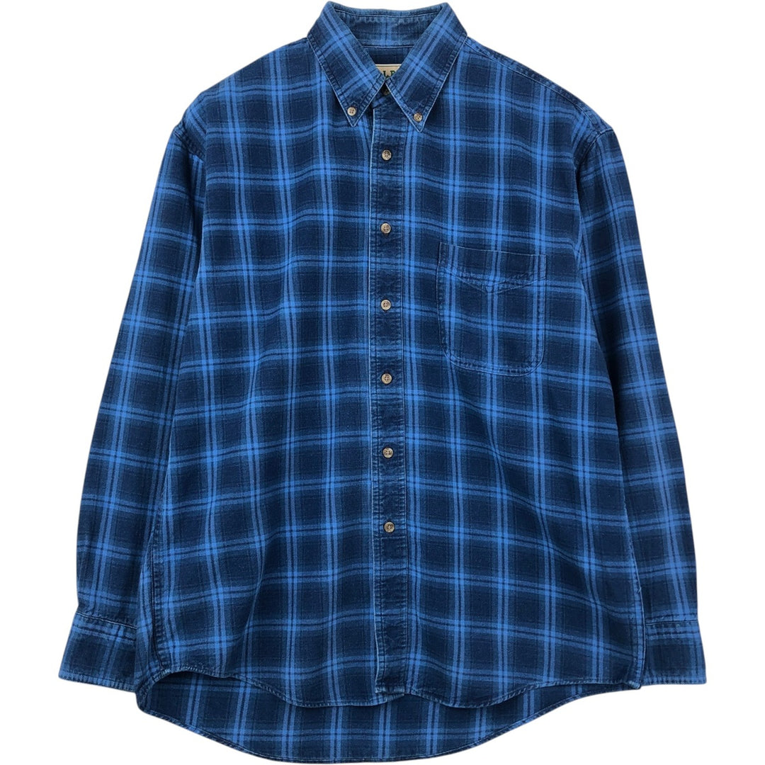 Vintage 1990'S LLBean long-sleeved button-down flannel check shirt, men's size M. unclear blue type Vintage Second Hand