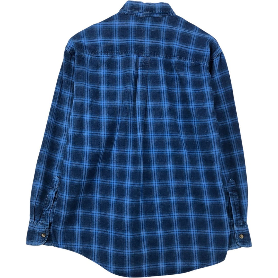 Vintage 1990'S LLBean long-sleeved button-down flannel check shirt, men's size M. unclear blue type Vintage Second Hand
